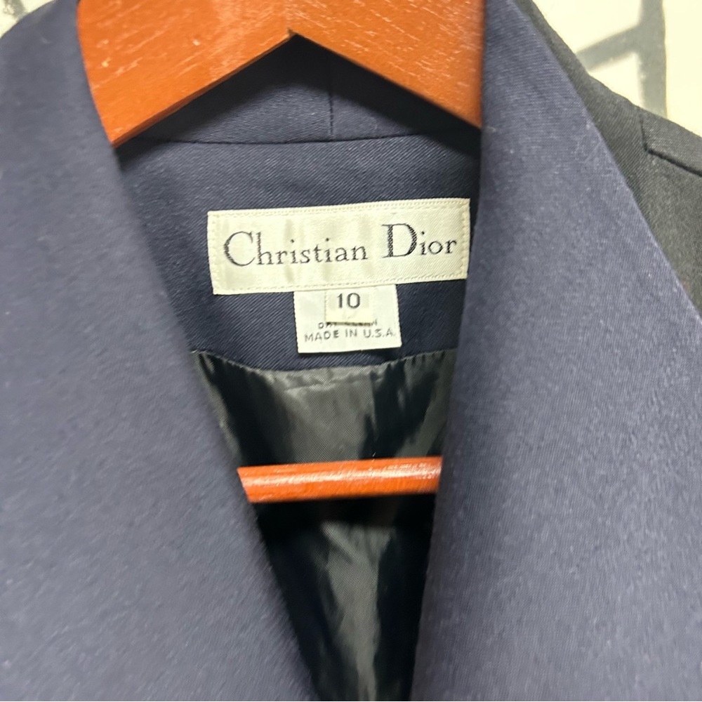 Christian Dior black button up blazer with blue collar cuffs 10 medium classic
